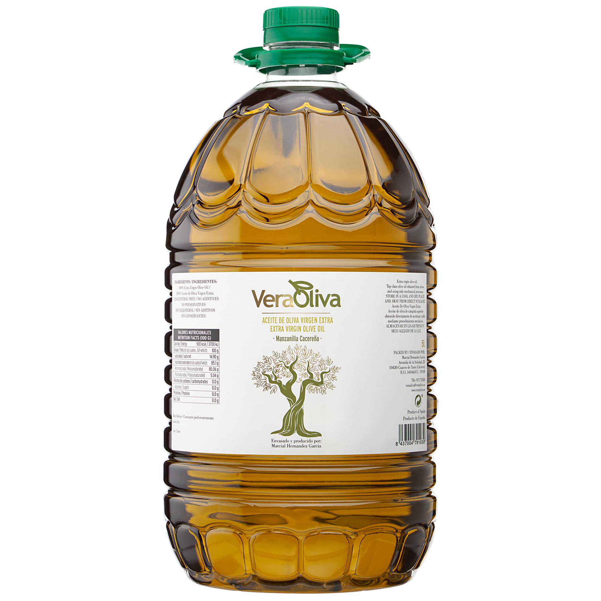 Aceite de Oliva Virgen Extra VeraOliva 5L - 100% Manzanilla Cacereña, AOVE de Calidad Superior