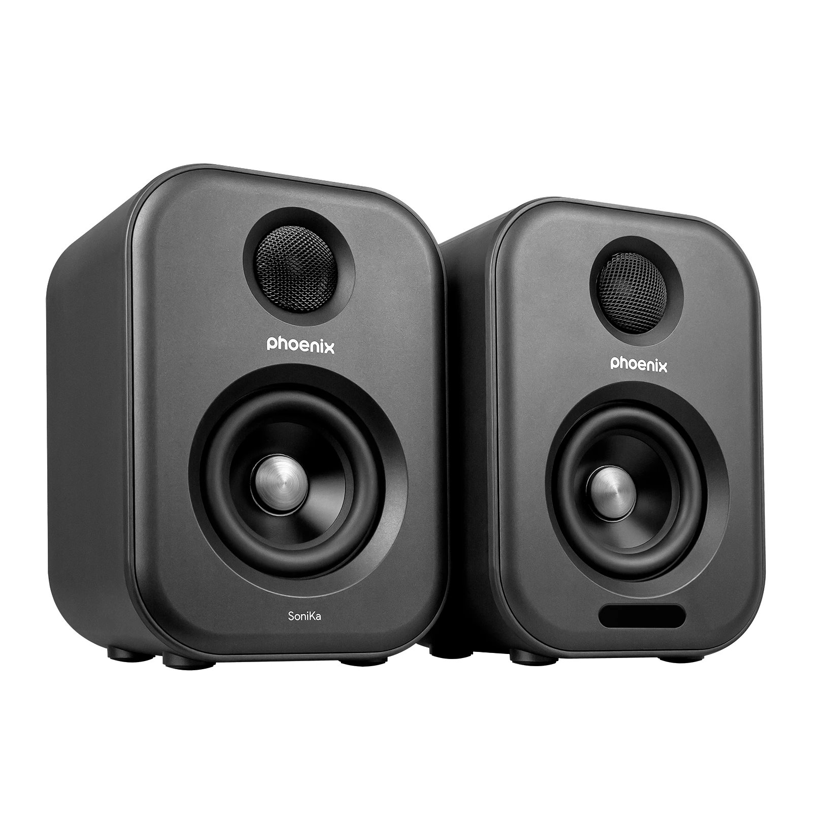 Phoenix - Altavoces de estudio SONIKA-B con 50W RMS, Bluetooth y entrada óptica para escritorio, sonido estéreo profesional 45 Hz–20 kHz, modo cine/música/diálogo, control remoto con ecualizador