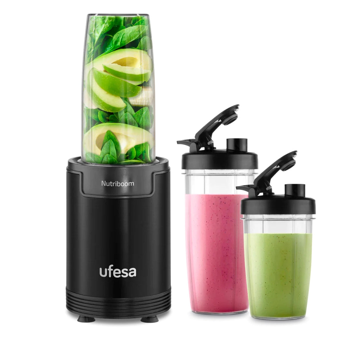 Ufesa - Batidora extractora de nutrientes Nutriboom 900W para batidos saludables, extrae vitaminas y nutrientes de frutas, verduras y hortalizas con cuchillas de acero inoxidable y motor potente