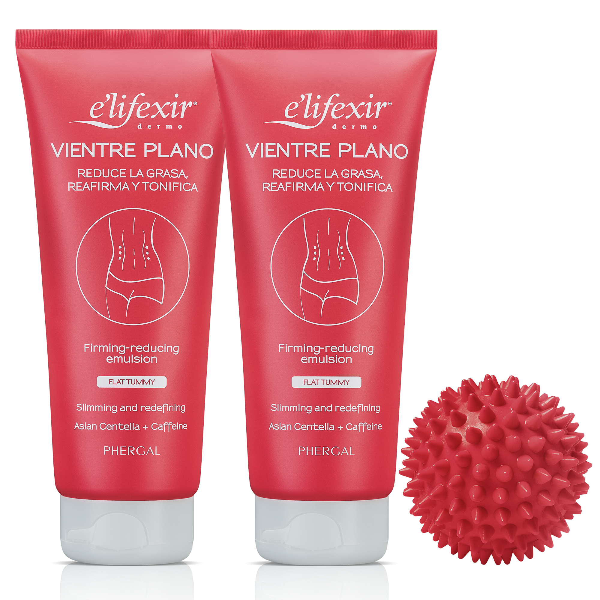 Pack Duplo Elifexir Vientre Plano 2x200ml + Pelota Masajeadora Abdomen | Gel Reductor y Reafirmante de Abdomen | Vientre Plano_ Firme y Tonificado | Con Cafeína y Centella Asiática