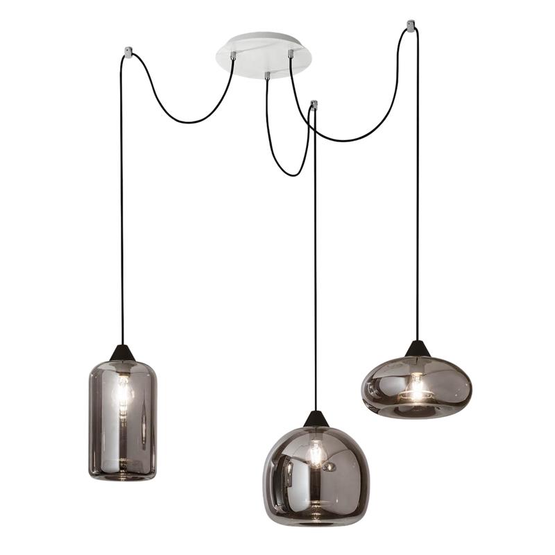 Lámpara colgante LED Fiona de metal y cristal soplado ahumado 3496-47-126 Fabas Luce