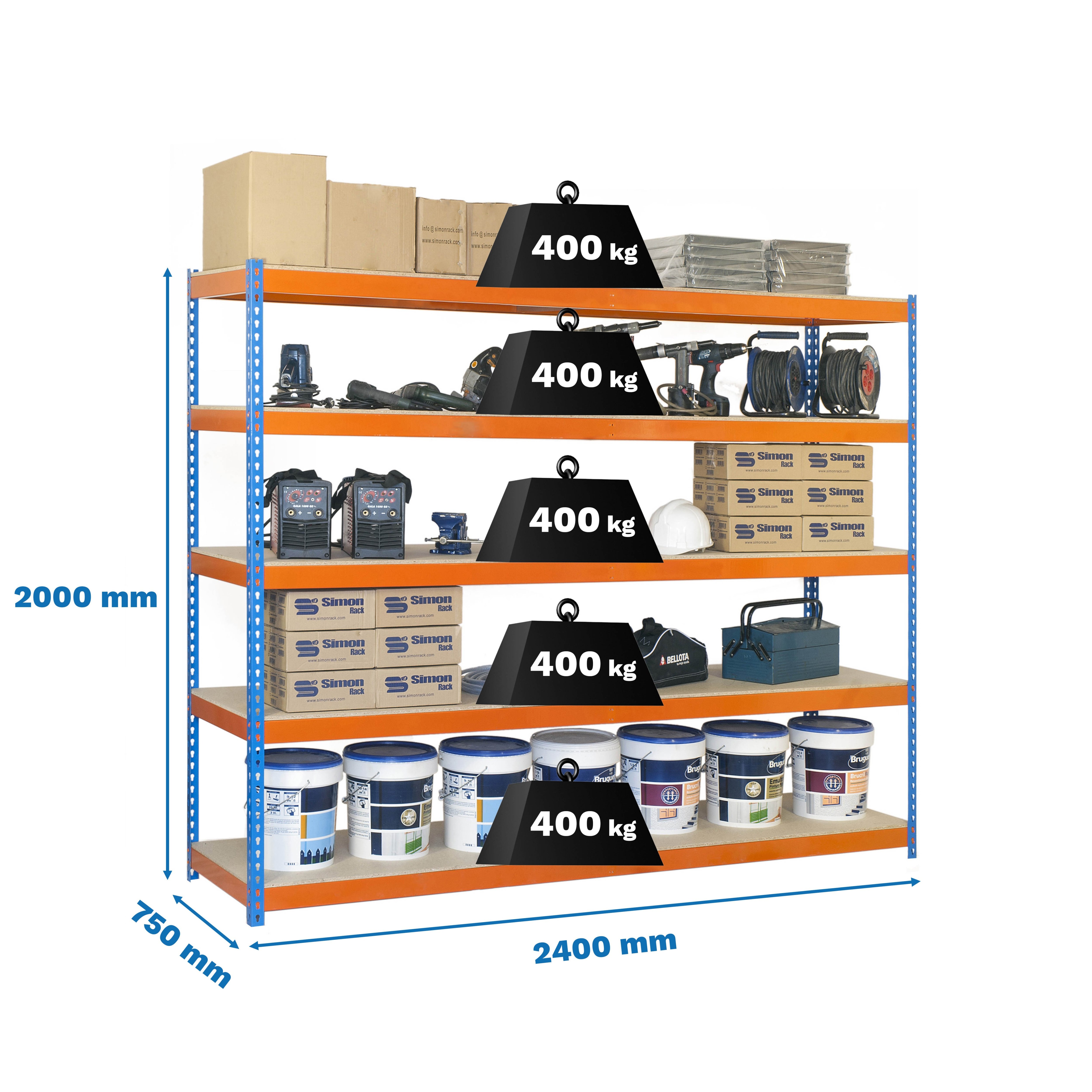 Estantería SIMONRACK Simonforte 2407-5 chipboard azul/naranja/mader