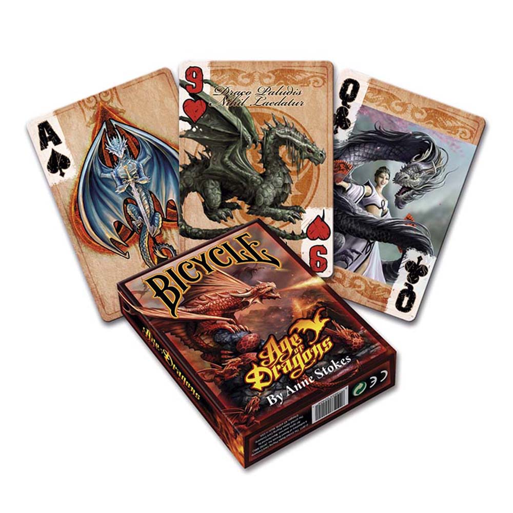 Fournier Bicycle USPCC Baraja poker Edad de los dragones Ilustraciones de Anne Stokes Fantasía Magia Magos Trucos Adultos Acabado especial Espectáculo Cardistry Poquer Noche de fiesta Cartomagia Aprender Fácil Colección Coleccionable