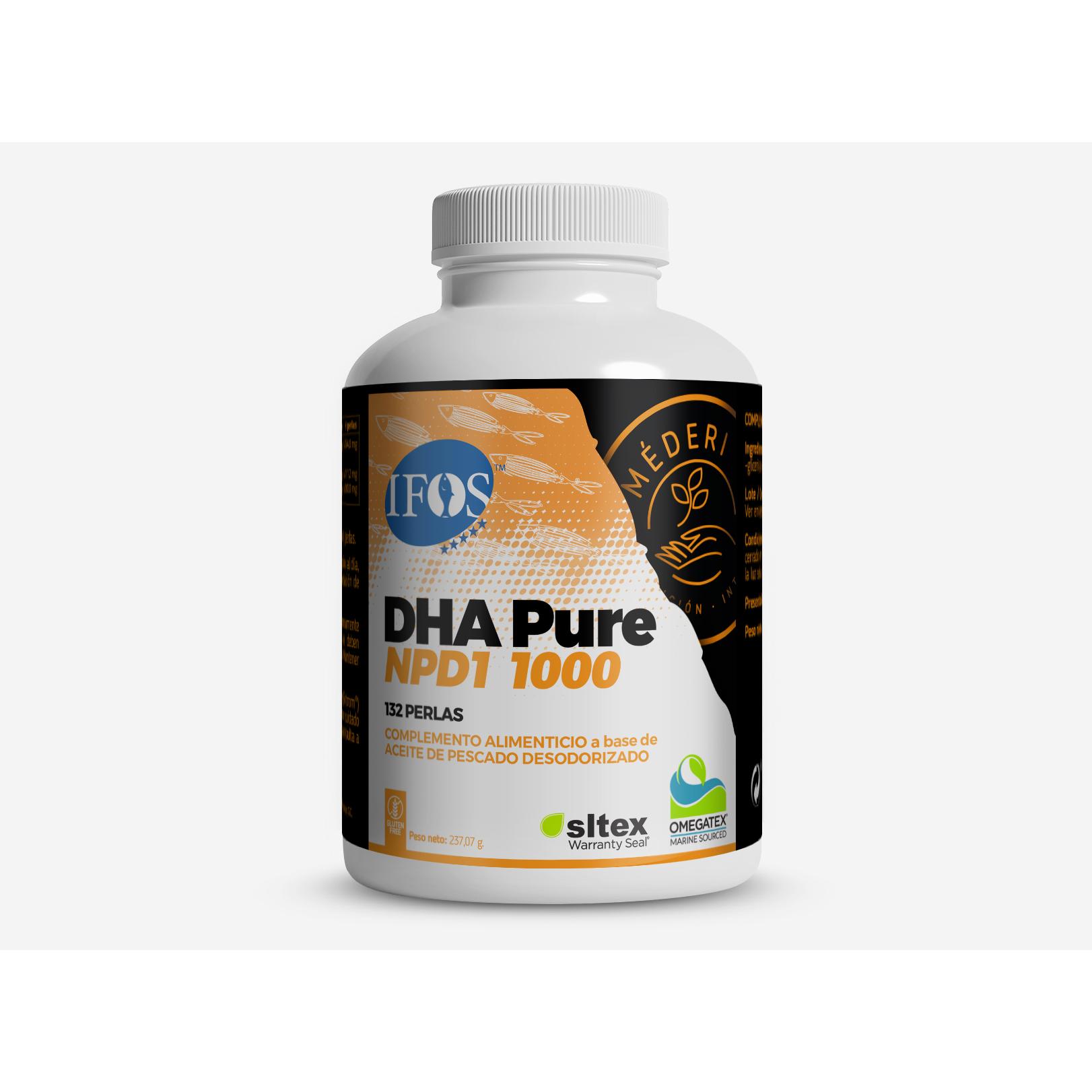 Dha Pure Ndp1 1000 Méderi 132 perlas, cápsulas blandas de DHA 1000 mg de origen marino desodorizado, libre de ácido fitánico, para bienestar cardiovascular y cognitivo