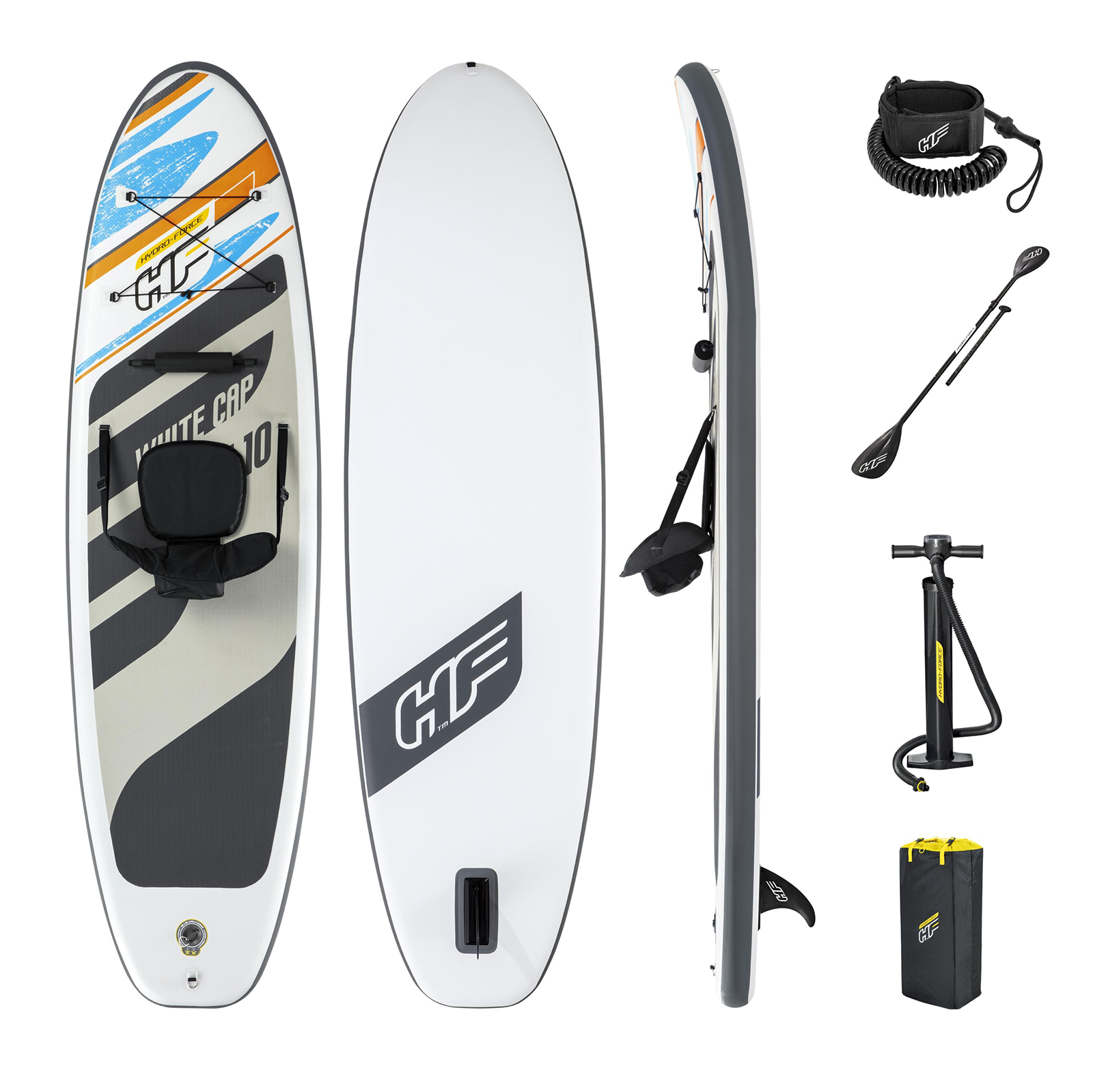 Bestway Tabla Paddle Surf Hinchable Bestway Hydro-Force White Cap 305x84x12 cm Remo Doble, Asiento, Bomba, Bolsa de Viaje