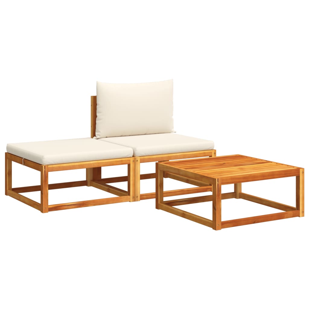 vidaXL Conjunto de sofá de jardín de 3 piezas con cojines de madera de acacia y ratán