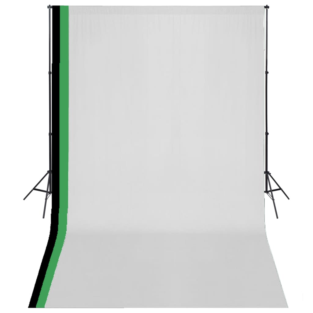 vidaXL Kit Estudio Fotográfico 3 Telones Fondo Algodón Estructura Foto Dimensiones 3 x 3 m, 3 x 5 m, 3 x 6 m