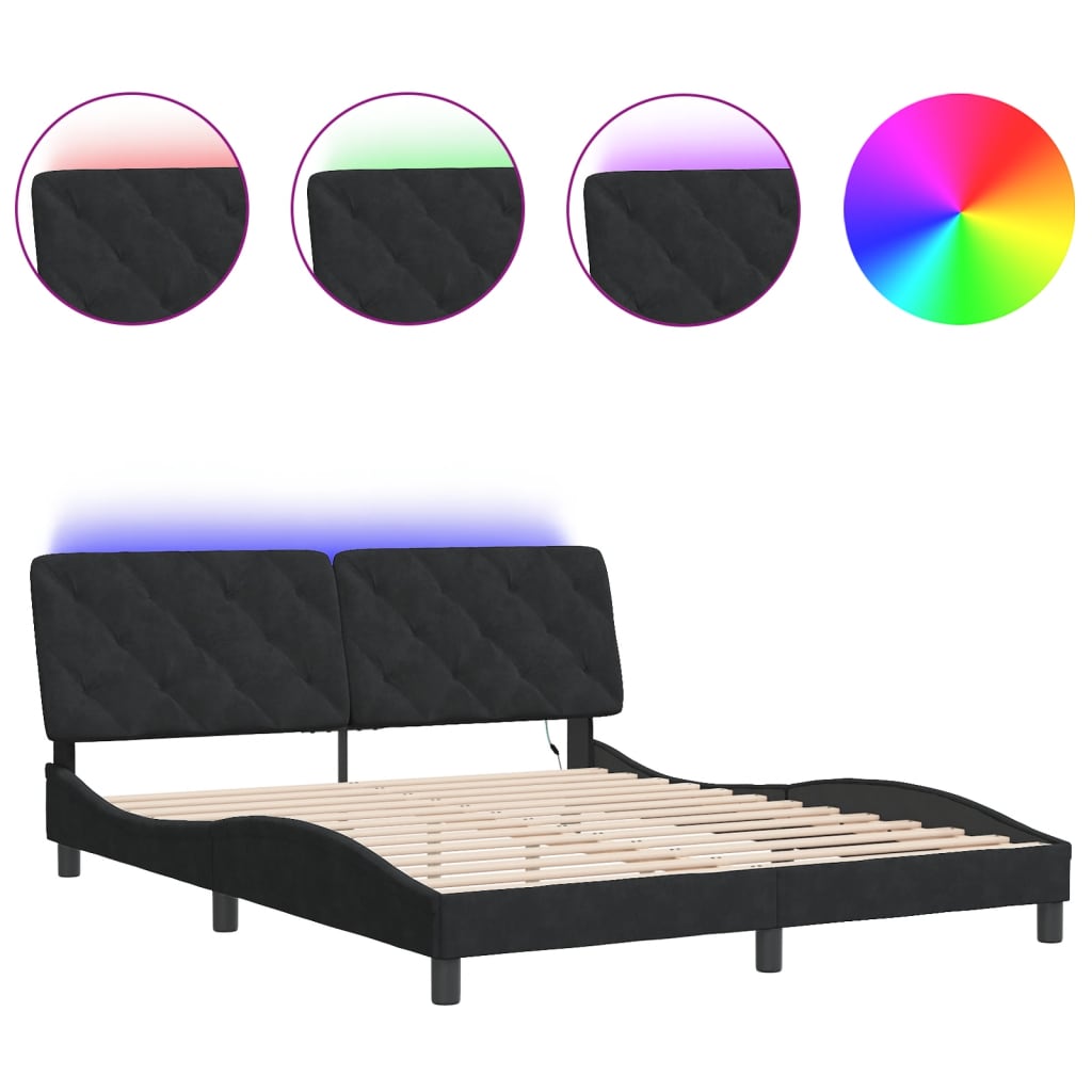 vidaXL Estructura de cama con luces LED terciopelo negro 160x200 cm
