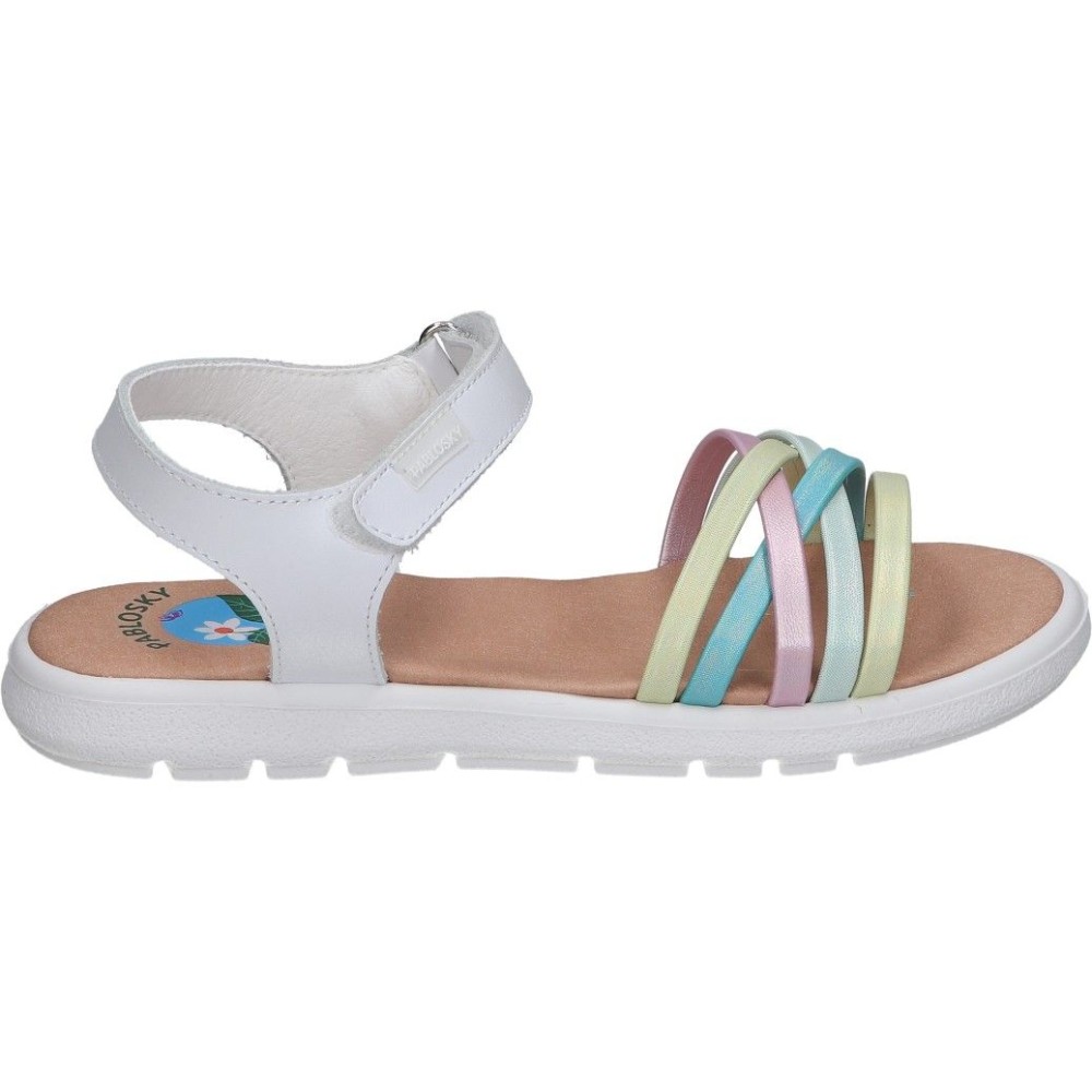 PABLOSKY | Sandalias Pablosky Panda para Niña – Sandalias de Verano en Color Blanco con Detalles de Colores – Sandalia con Velcro – Flexibles – Cómodas y Versátiles – Hechos en España – Alta Calidad – Modelo 442100