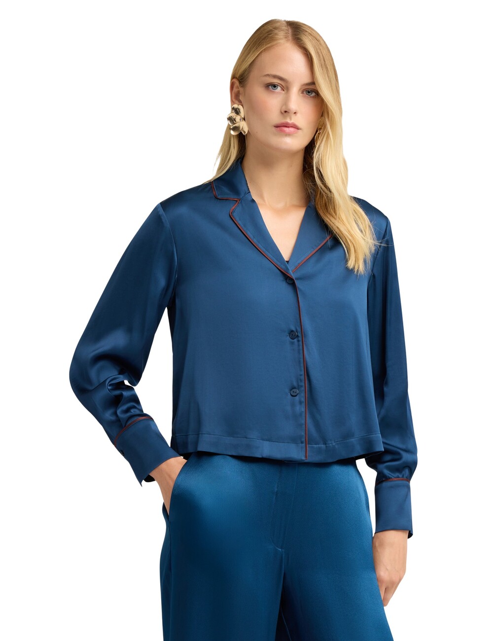 Motivi - Camisa corta de satén con perfiles en contraste