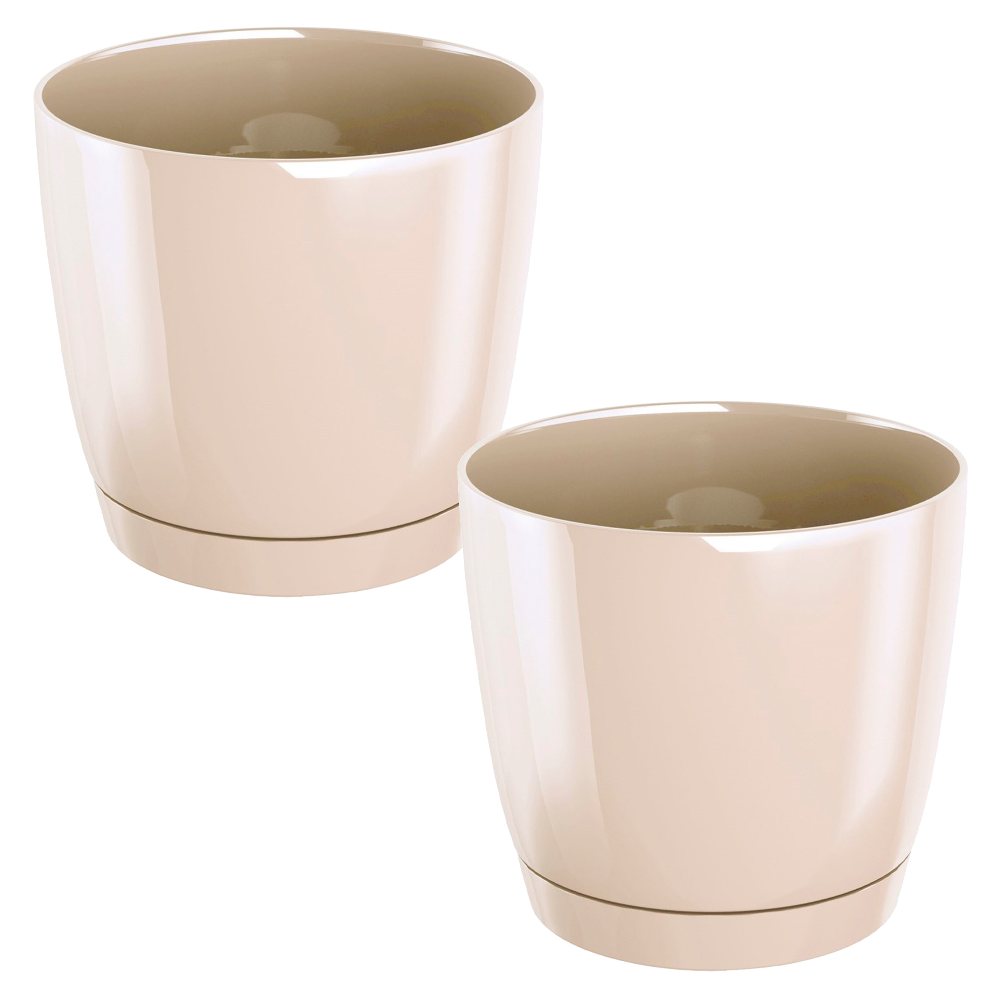 2x Maceta redonda de plastico WELLHOME Coubi Round P en color crema 12 (largo) x 12 (ancho) x 11 (altura) cm