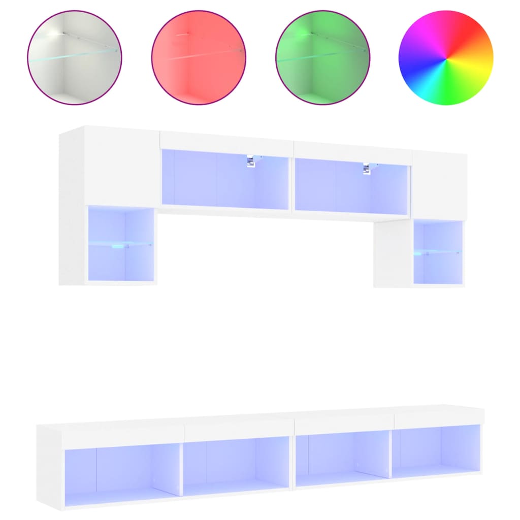 Vidaxl Muebles de TV de Pared con LED 6 Piezas Madera de Ingeniería