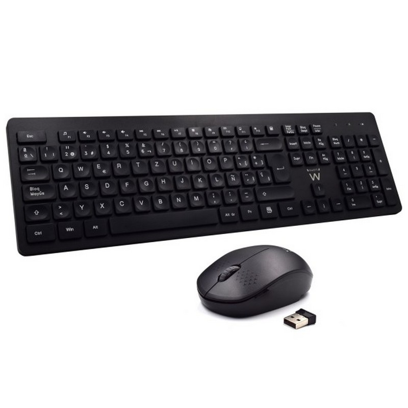 Ewent Kit Teclado y Ratón Inalámbricos con 13 Teclas Multimedia y Nano Receptor