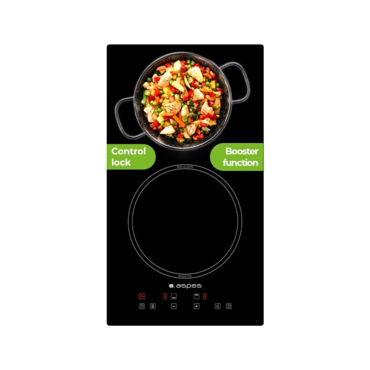 Placa inducción Aspes AI2302 2990W 2 fuegos cristal negro 29 cm