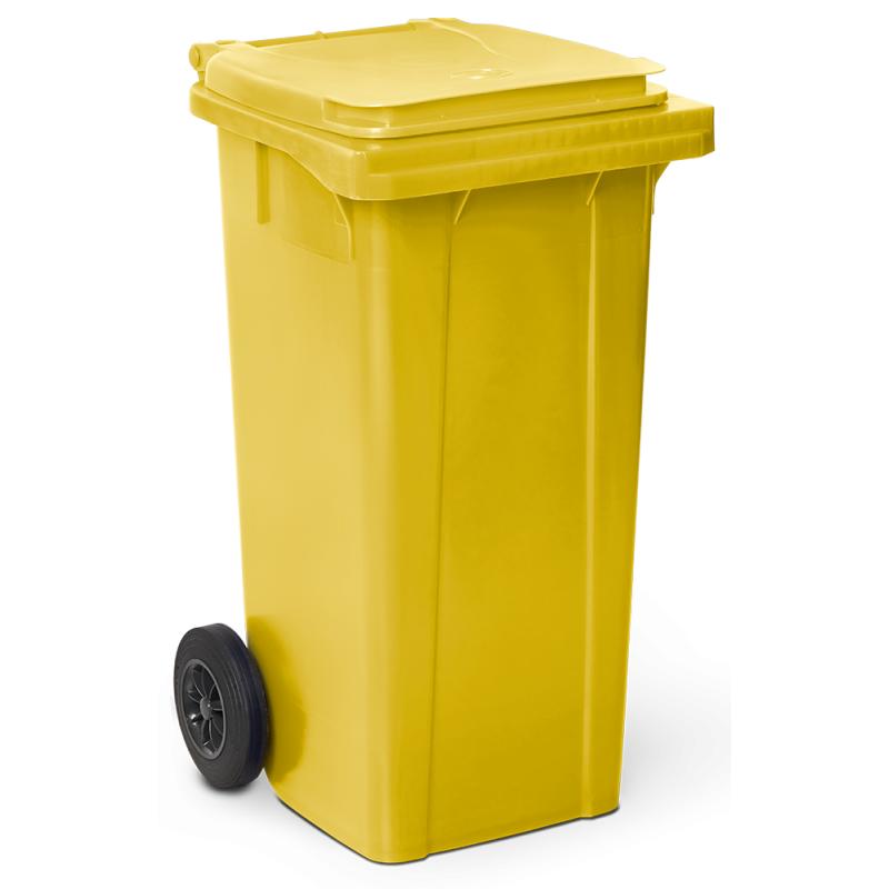 Contenedor de desperdicios con tapa y ruedas amarillo 120 lts.