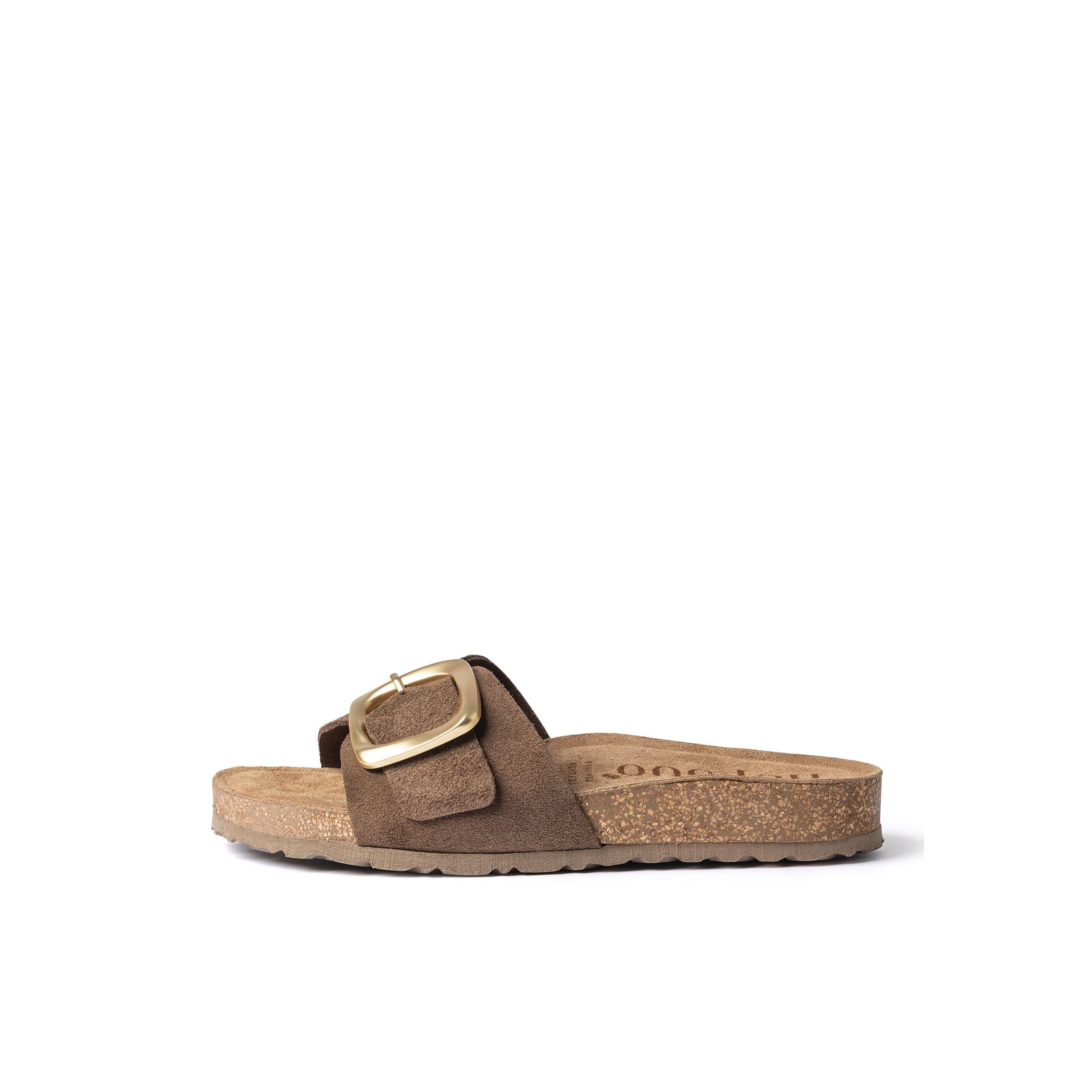 YOKONO sandalia plana JERBA-114 MARRÓN OSCURO | Zapatos mujer Primavera-Verano | Piel vacuna  Serraje | 3 CM