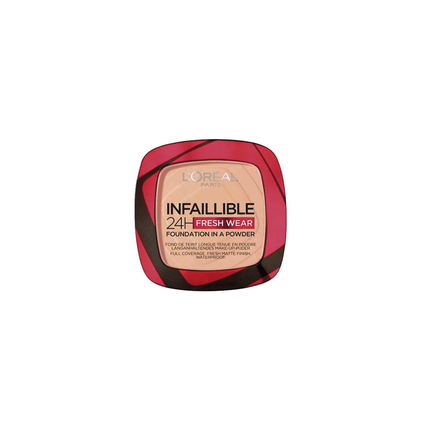 L'Oréal Paris - Maquillaje en polvo COMPACT FRESH WEAR con cobertura media-alta, acabado mate impecable resistente al agua, calor y humedad, ideal para mujer, no comedogénico y waterproof