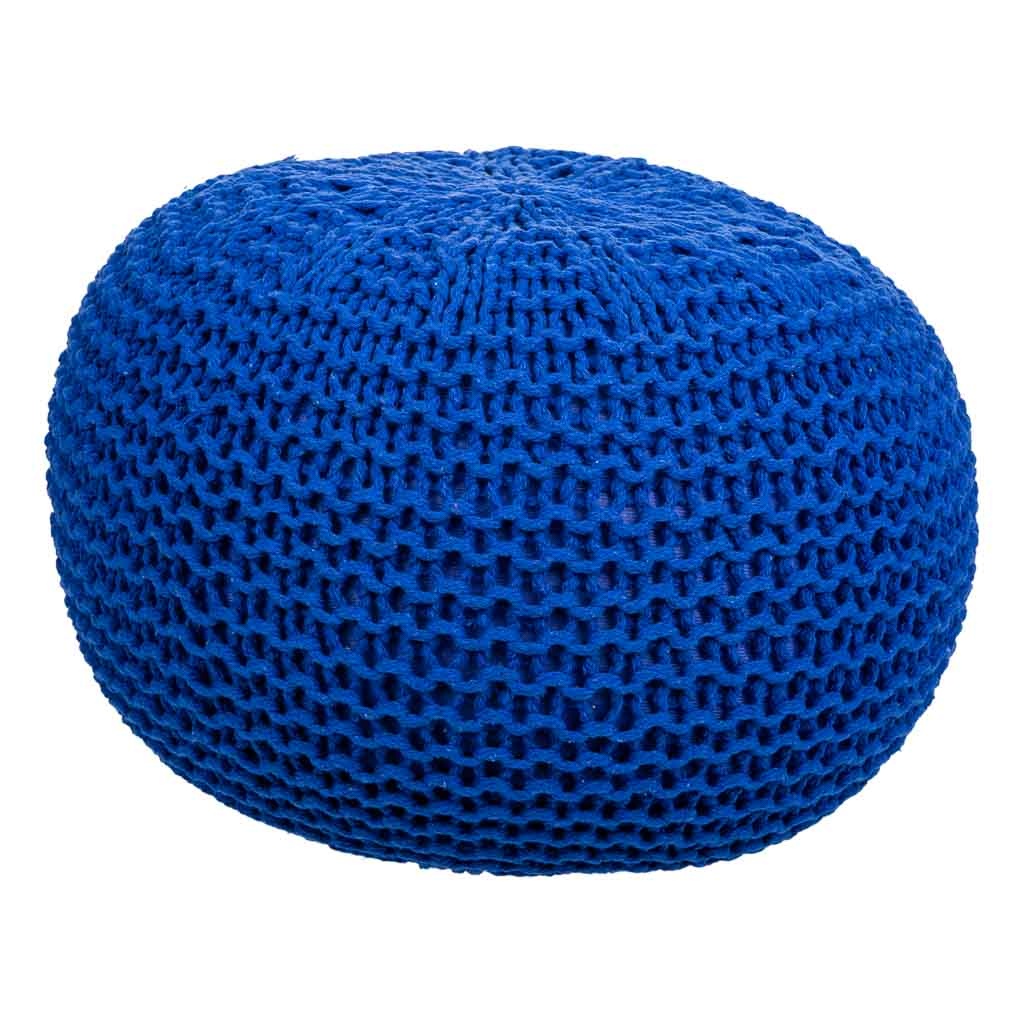 WANDERLUST DECO Puf de Algodón Trenzado Azul 38x38x28h Cm - Cómodo y Versátil