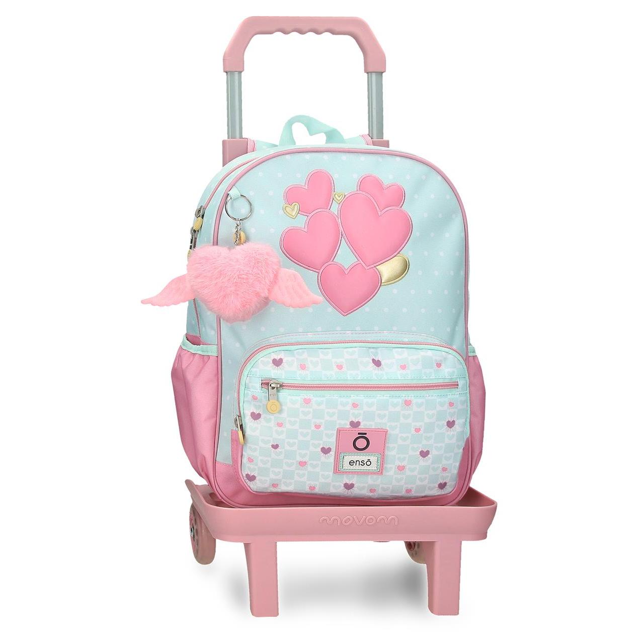 Mochila escolar con carro Enso Hearts turquesa