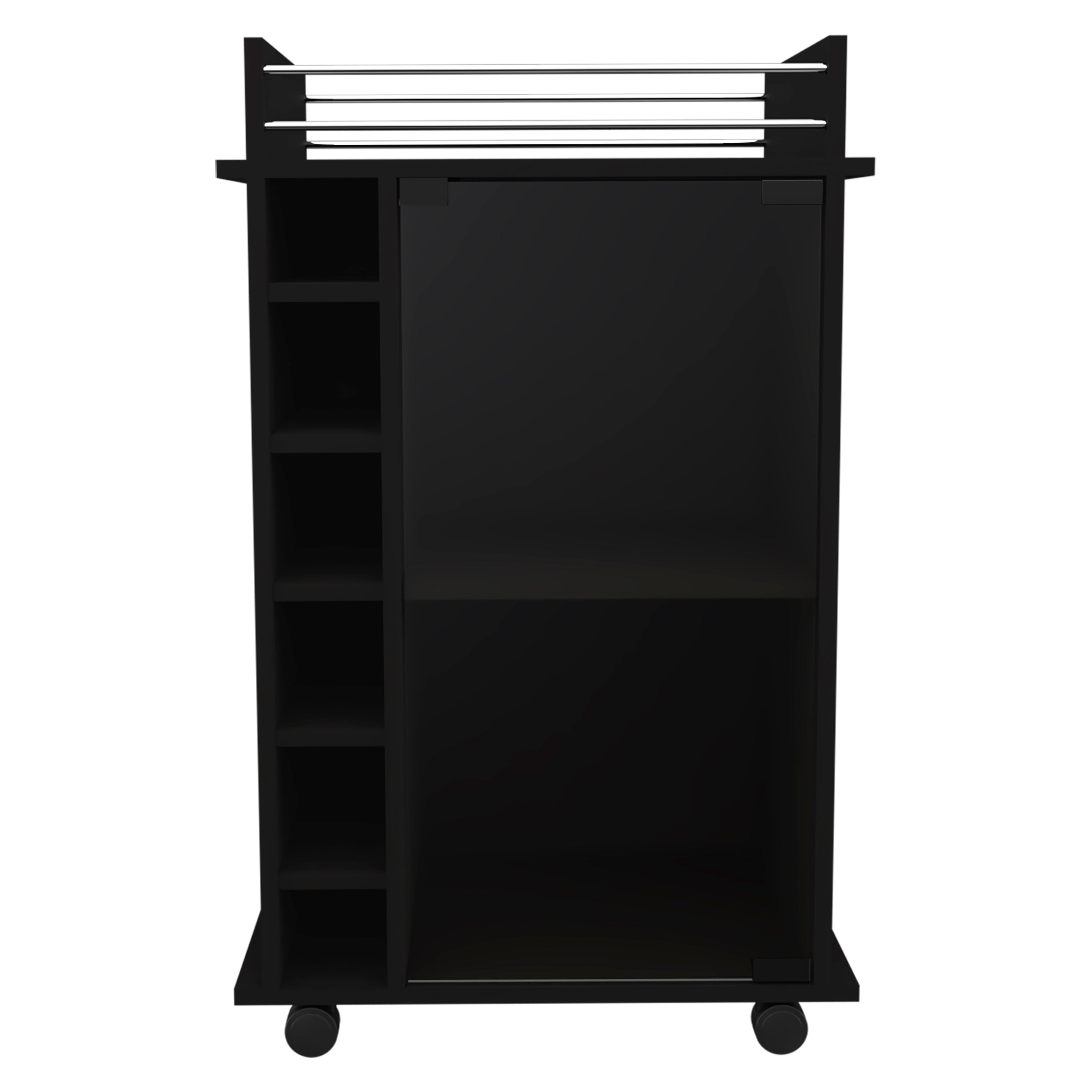 TUHOME Carrito de Bar Dukat, con ruedas y puerta de cristal, Carbon Madera manufacturada Salón-Bar