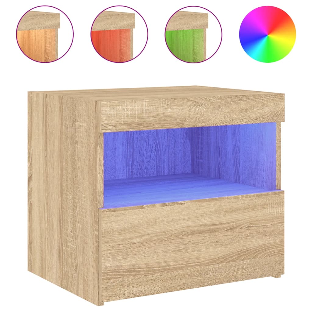 Vidaxl Mesita de Noche con Luces LED 50x40x45 Cm Blanco