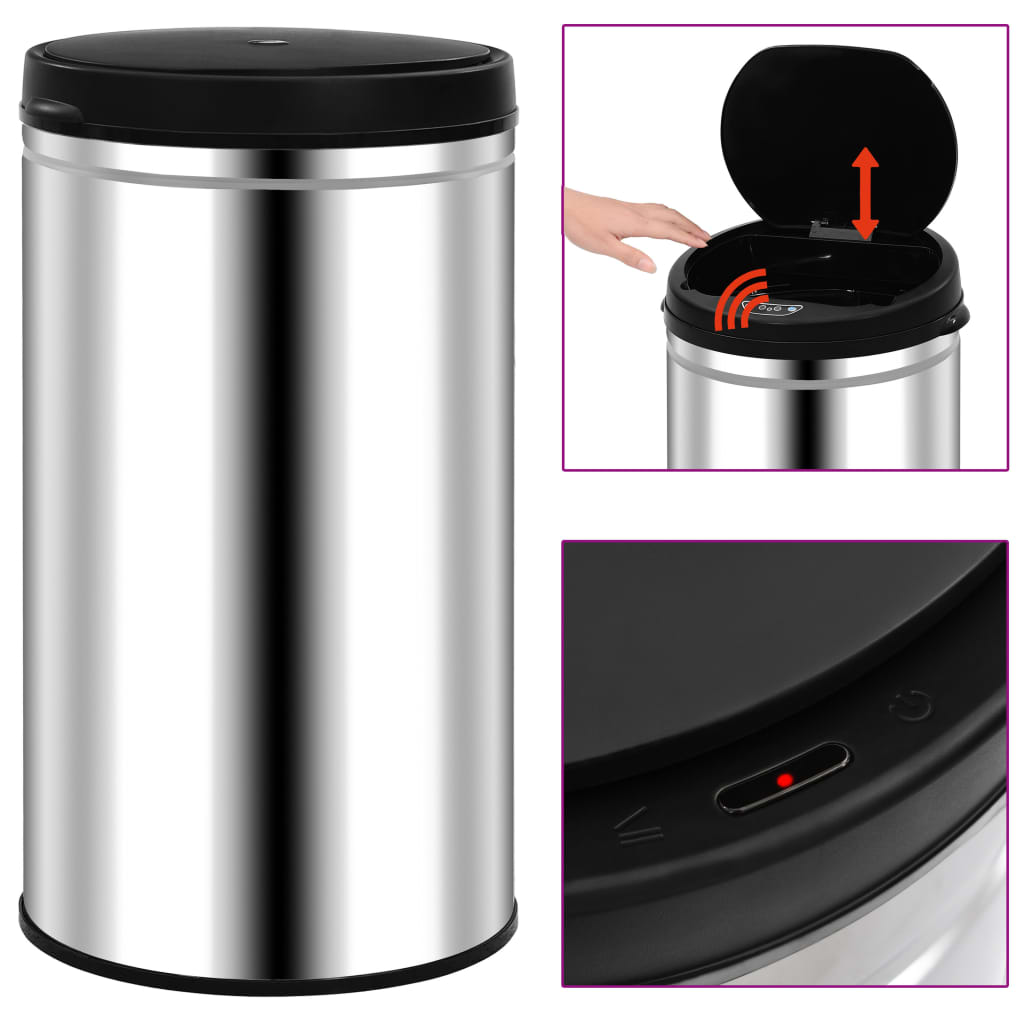 vidaXL Cubo de Basura con Sensor Automático 60 L Acero Inoxidable Papelera Color Plateado,  Negro, y mas