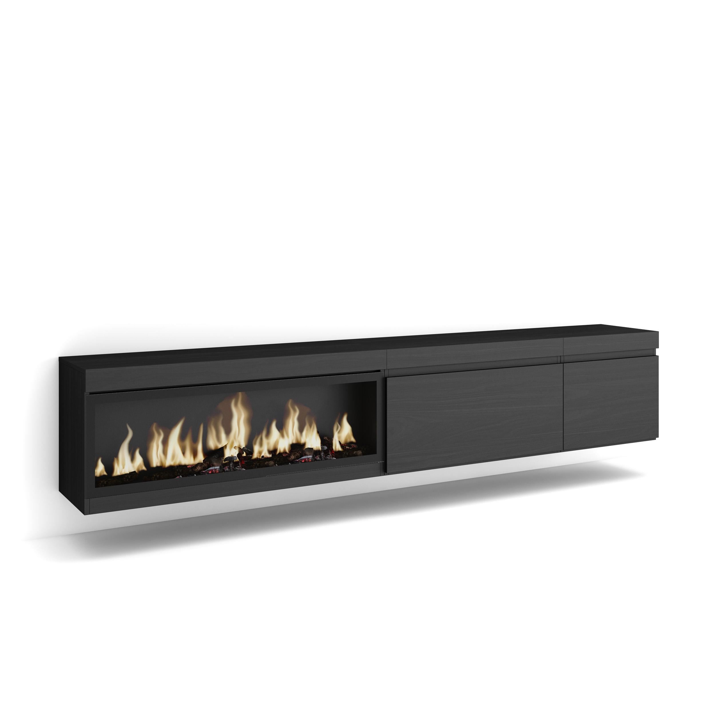 Skraut Home, Mueble TV, Televisión, Muebles de salón, almacenaje adicional, 237x35x45cm, Chimenea eléctrica XXL led efecto fuego 3d, Colgado