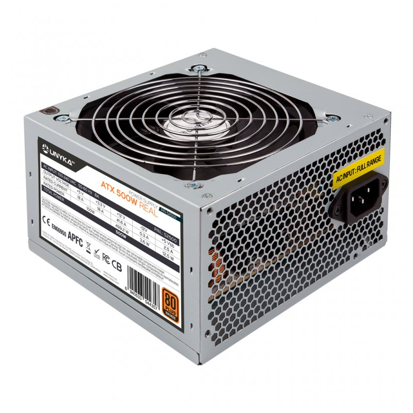 Unykach Fuente de Alimentación 500W Certificación 80 Plus Bronze PFC Activo