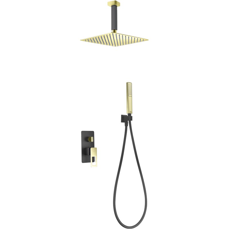 Imex Estocolmo BDES37-6NGOLD Conjunto de grifería moderna para ducha negro mate y dorado