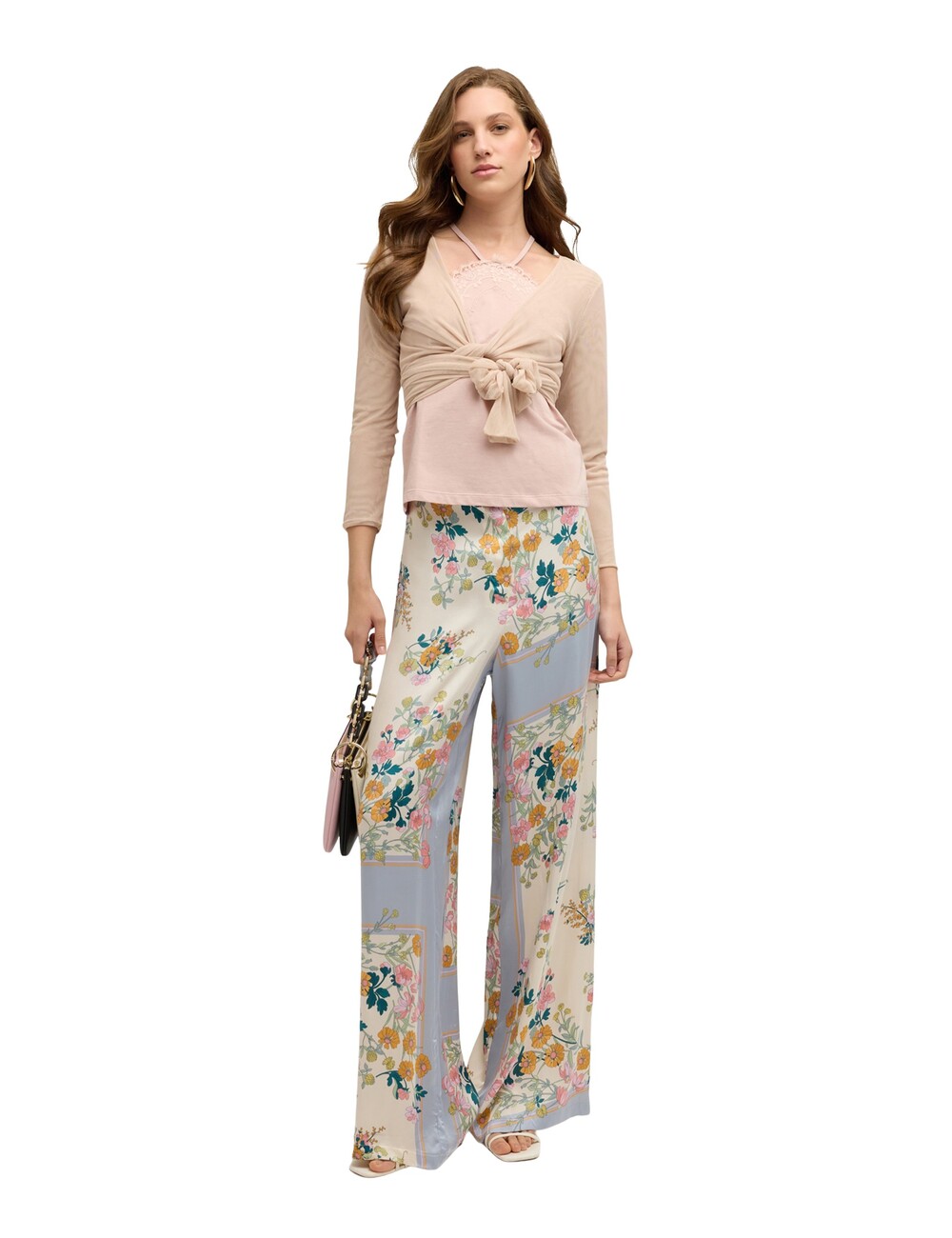 Motivi - Pantalones palazzo de raso con estampado