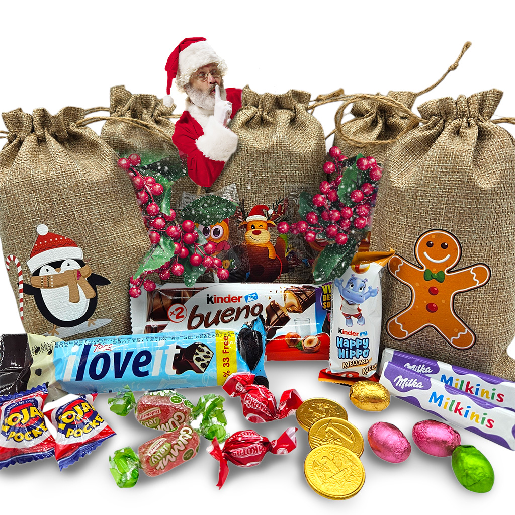 Bolsas Chocolate Navidad - Kinder Bueno - Kit Kat - Happy Hippo +15 Chocolatinas - Ideal para Colgar Regalar en Navidad. Pack Chocolates y Chuches Navidad