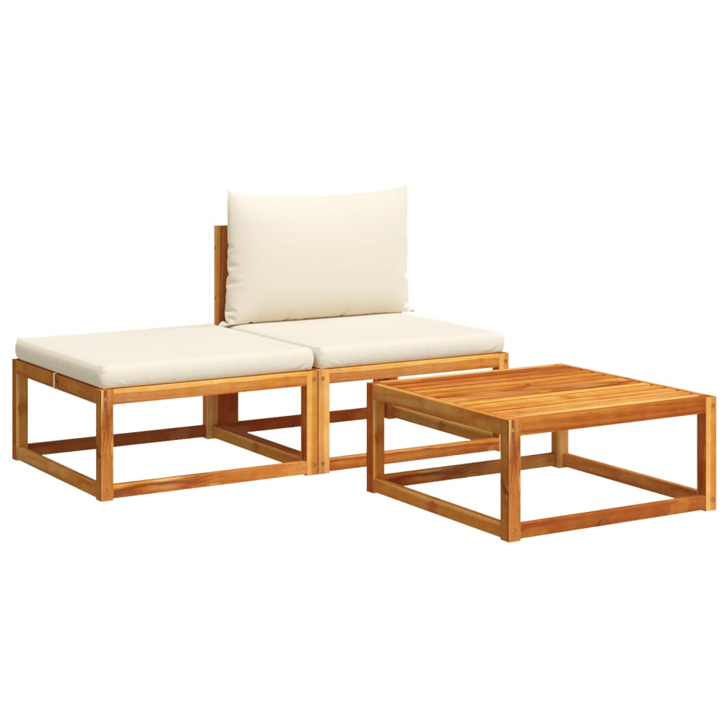 vidaXL Conjunto de sofá de jardín de 3 piezas con cojines de madera de acacia y cuerda