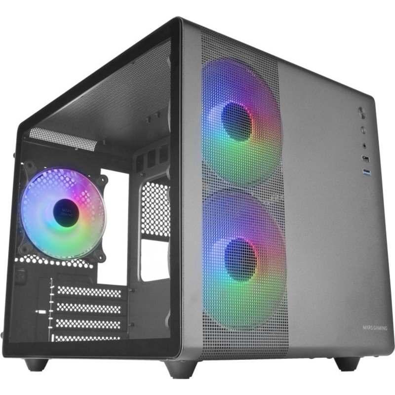Caja de PC Mars Gaming MC-400 FRGB MicroATX Vidrio Templado USB 3.0 Negro