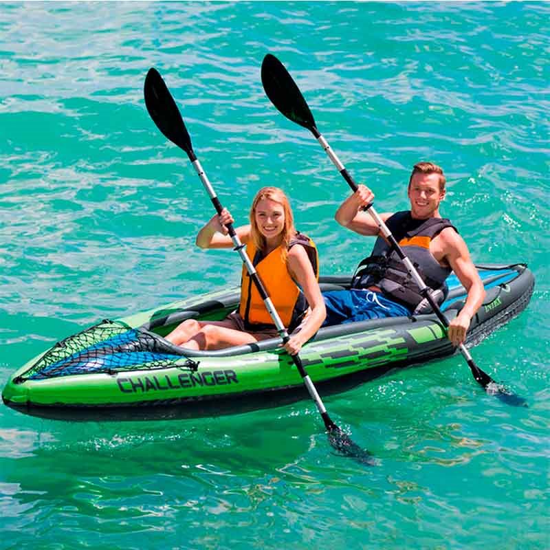 Kayak hinchable Challenger K2 Intex 2 plazas 2 remos+bomba de hinchado verde 38x76x351 cm