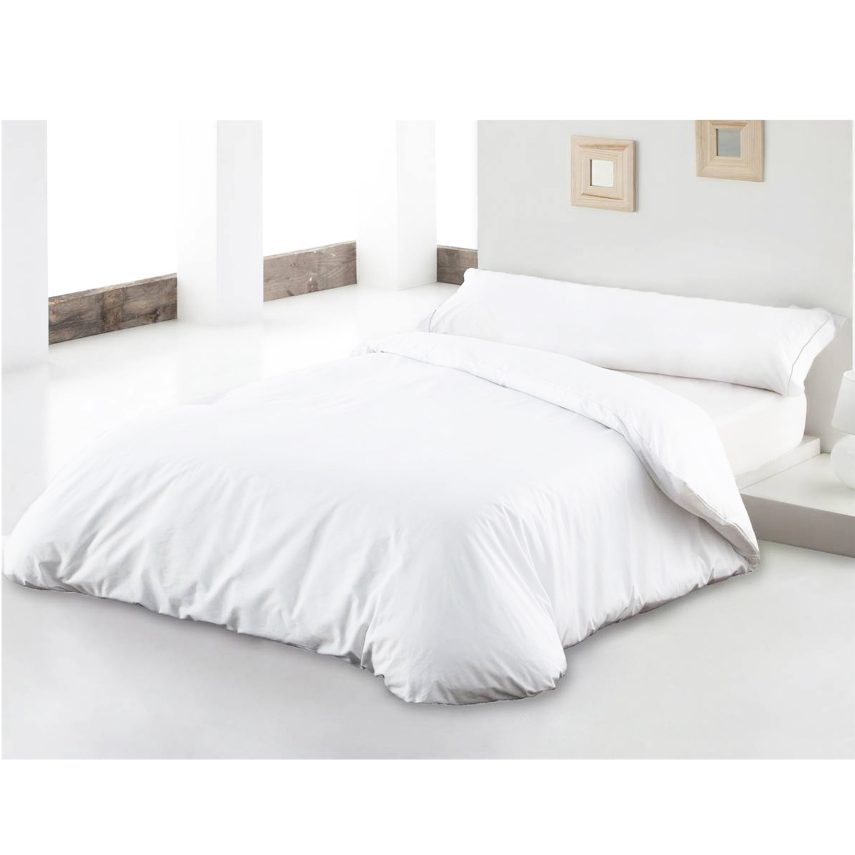 Juego Nórdico 3 Piezas, Funda Nórdica para Edredón + Funda de Almohada + Sábana Bajera, Color Blanco
