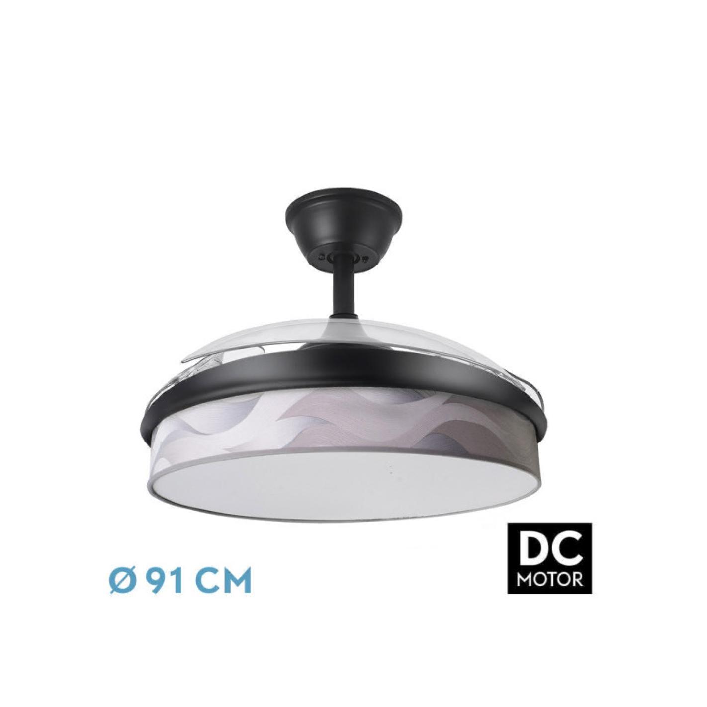 Fabrilamp - Ventilador Dc Moda 72w Negro/ola Gris 91d 3aspas 7200lm 3000-4000-6000k Remoto+ Memoria+ Temporizador