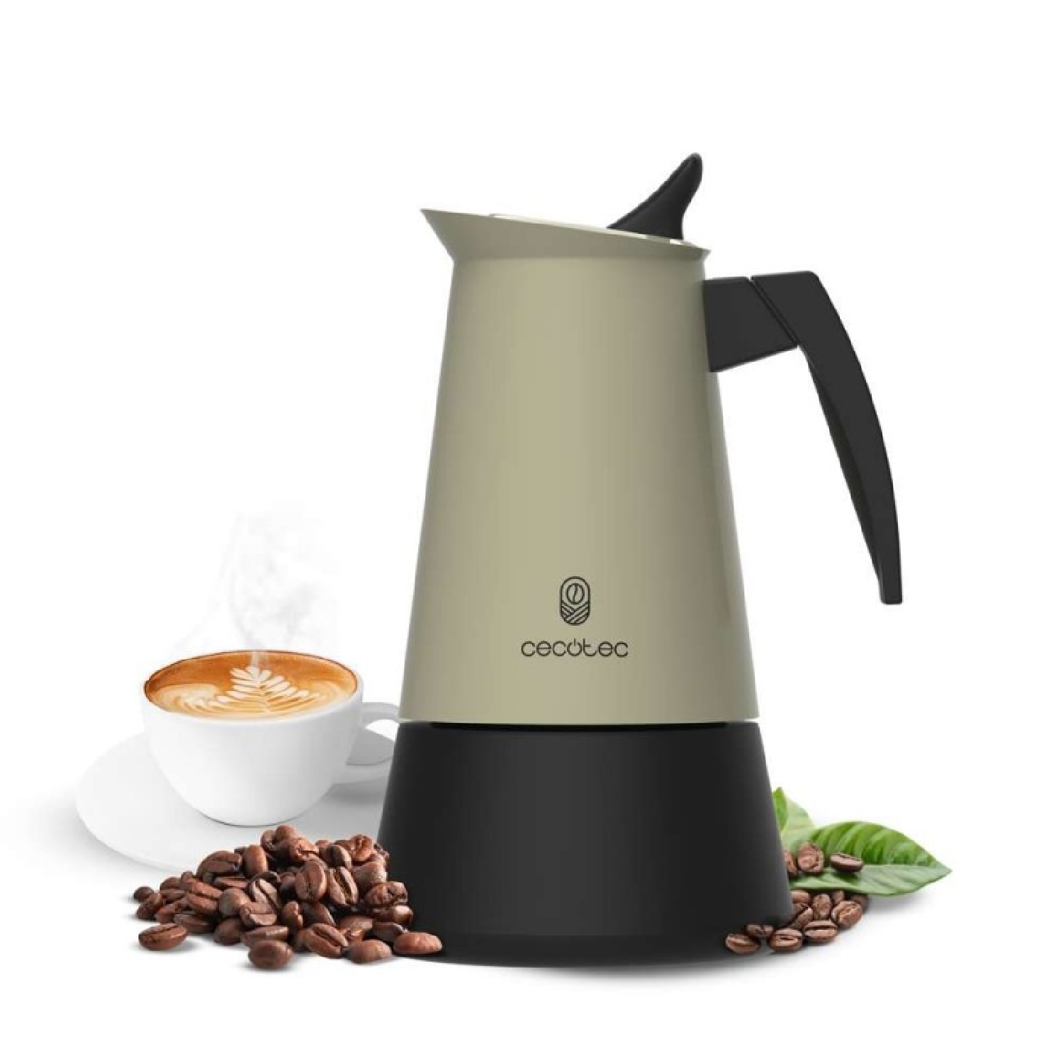 Cecotec Cafetera Italiana Piccolina 600 Green. 300ml, 6 Tazas de Café, Acero Inoxidable, Apta Todas Superficies, Filtro Premium