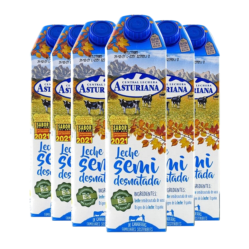 Asturiana - Leche semidesnatada Asturiana 1 litro pack 6 bricks