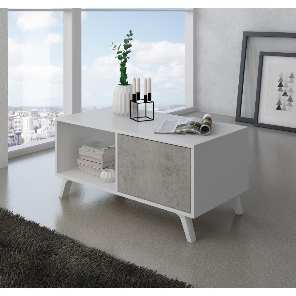 Skraut Home - Mesa de Centro para Salón - modelo Wind - Mesa baja -  92x50x45cm - Almacenaje suplementario - Puerta doble