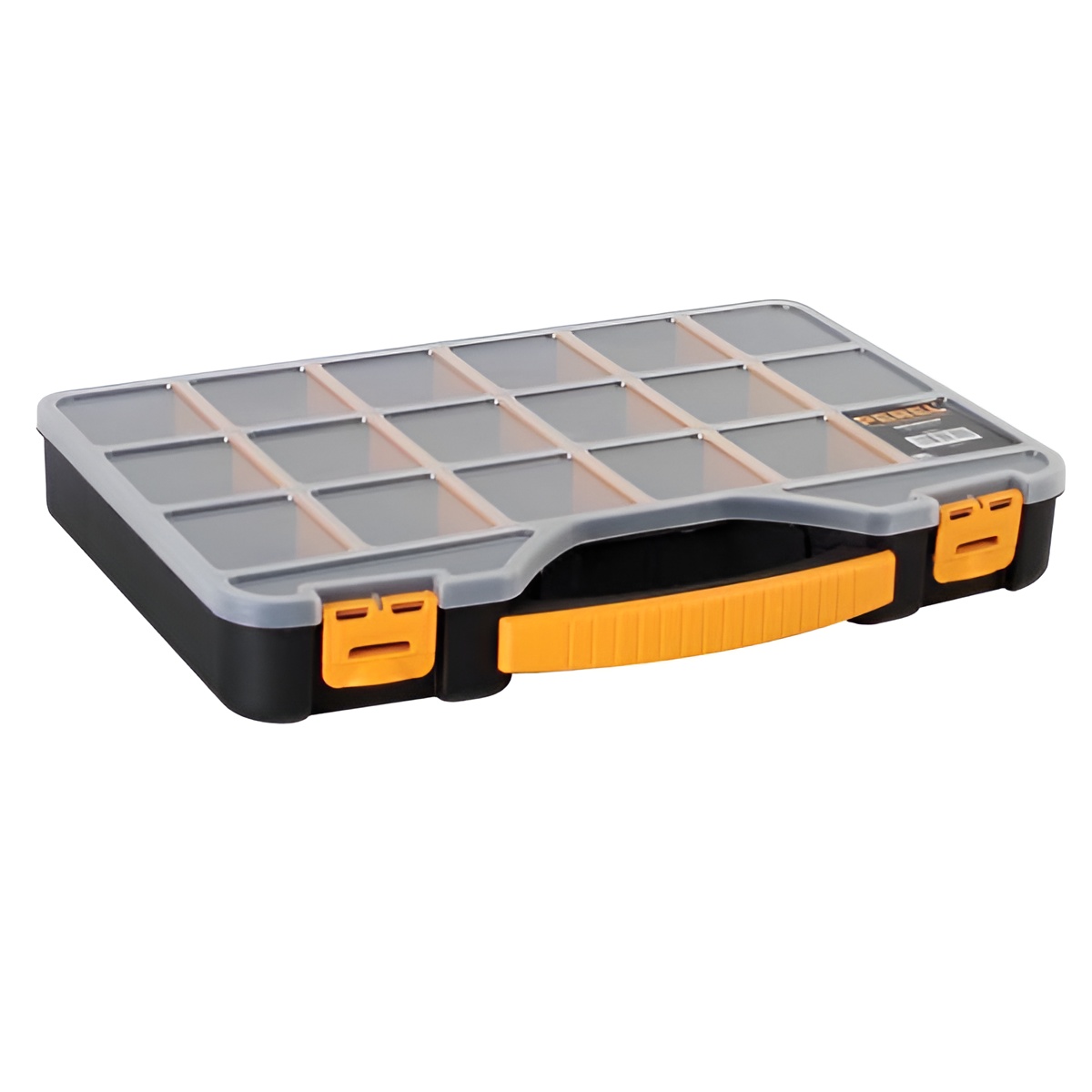 Perel Organizador 420 X 305 X 61 Mm - 18 + 2 Compartimentos - Bandejas Regulables - Tapa Fija - Apilable - Color Amarillo - Negro - Peso 764 G - Polipropileno