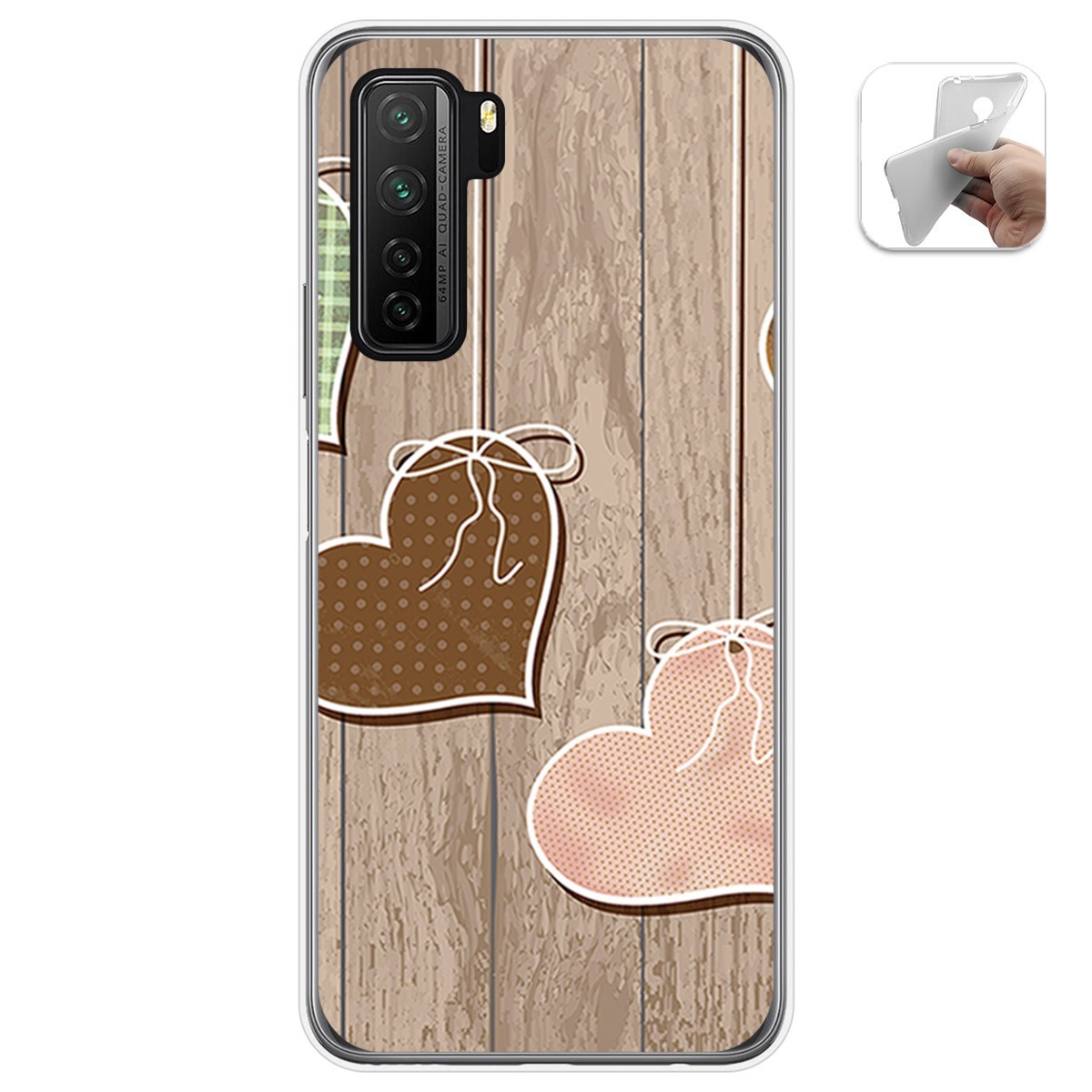 Tumundosmartphone Funda Gel Tpu para Huawei P40 Lite 5G diseño Corazones Madera Dibujos