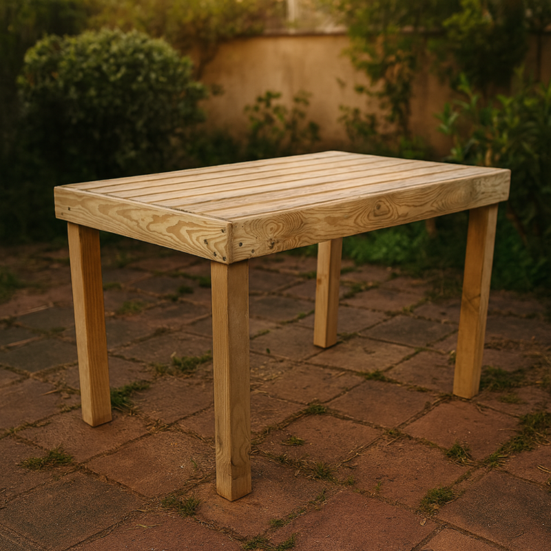 Mesa jardín rectangular de madera de pino con tratamiento autoclave  120x76x76 cm - VidaHuerto - ENVIO GRATIS | Korudeck