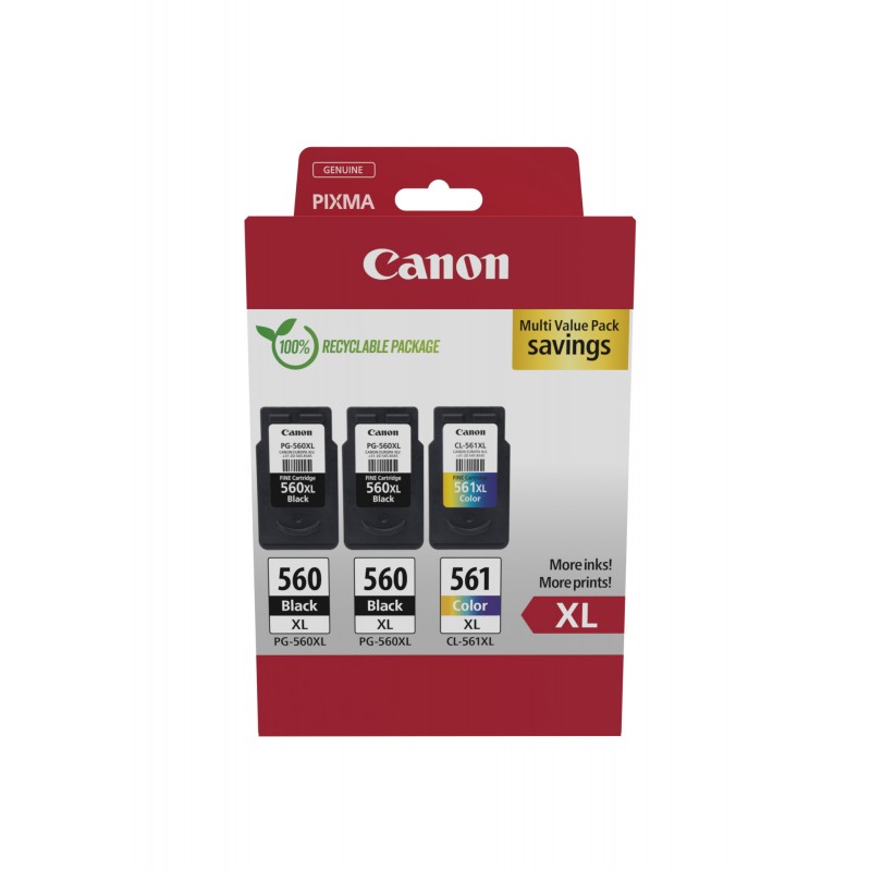 Canon - 3712C009 cartucho de tinta 3 pieza(s) Original Alto rendimiento (XL) Negro, Cian, Magenta, Amarillo 3712C009