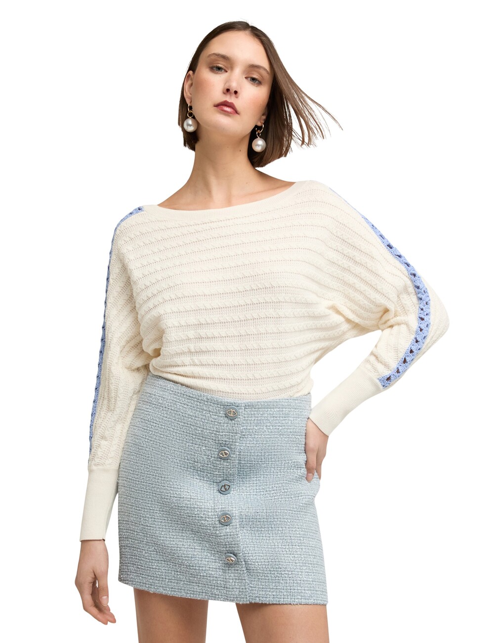 Motivi - Jersey oversize con detalles calados en las mangas