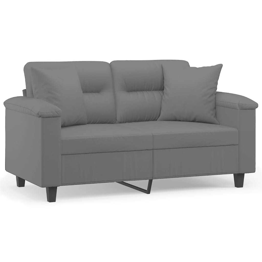 vidaXL Sofá de 2 plazas con cojines tela microfibra gris oscuro 120 cm