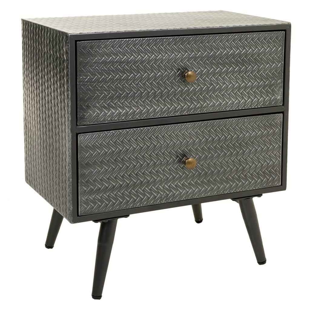 WANDERLUST DECO Mesita de Noche Gris de Metal de Alta Calidad 50x30x56h Cm - Diseño Moderno
