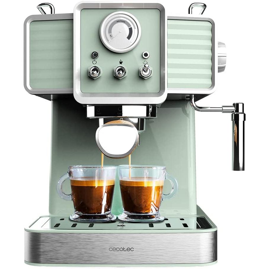 Cecotec Cafetera Express Power Espresso 20 Tradizionale Light Green. 1350 W, Espresso y Cappucicno, 20 Bares y Thermoblock
