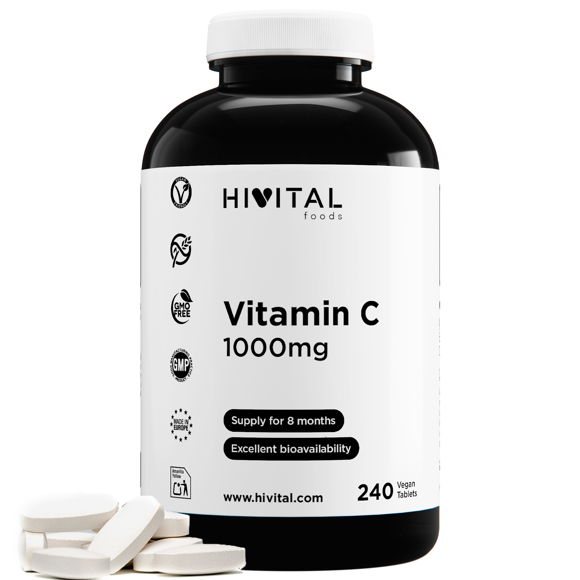 Vitamina C 1000 mg | 240 comprimidos veganos. Hivital