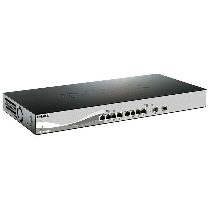 HUB Switch puertos 8 x RJ-45 10G (100/1000/10000), 2 x SFP+ D-LINK DXS-1210-10TS/E  | 10G Ethernet (100/1000/10000) y SFP+ para enlaces de fibra, Negro, Plata