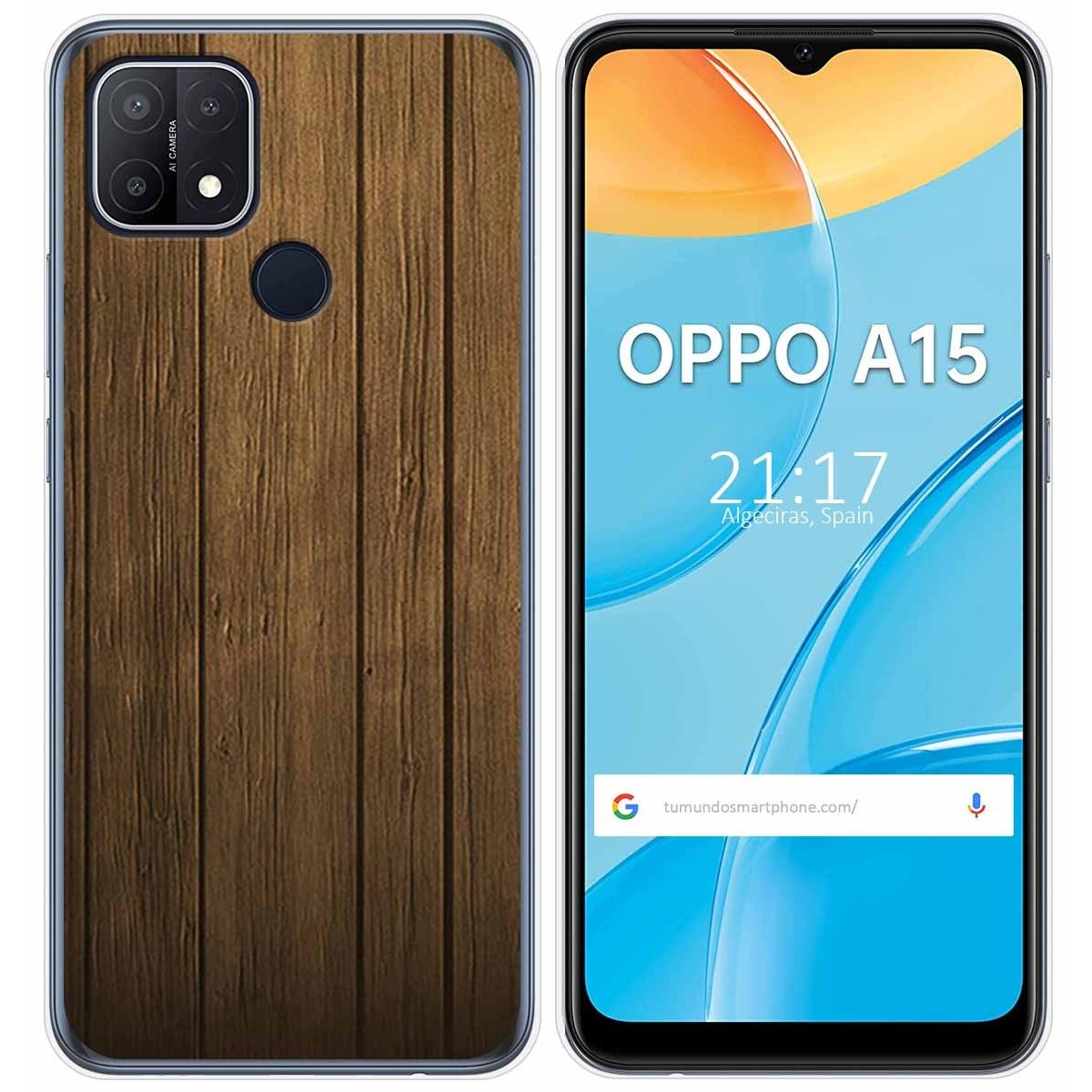 Tumundosmartphone Funda Gel Tpu para Oppo A15 diseño Madera Dibujos